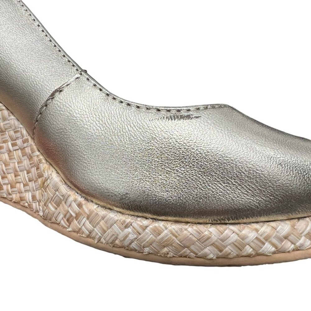 Lilly Pulitzer Gigi Leather Slingback Open Toe Gold Wedge Sandals Women's Sz 7. - Picture 9 of 14